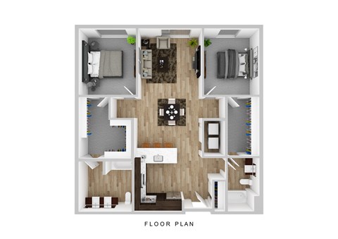 Floor plan for 2 beds, 2 baths, 1259 sqft